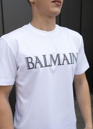 Футболка біла balmain для чоловік з надписом преміум-якості, чоловічий одяг літній світлий балмеін3 фото
