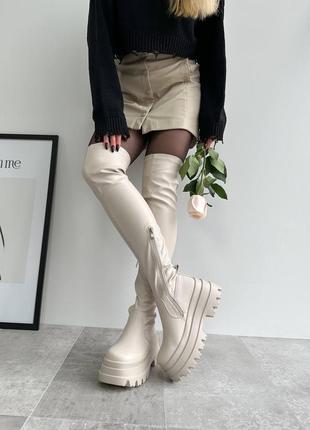 Жіночі шкіряні чоботи ботфорти демі
