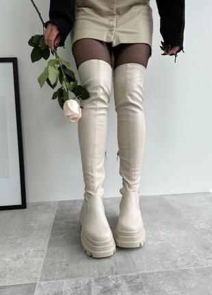 Жіночі шкіряні чоботи ботфорти демі