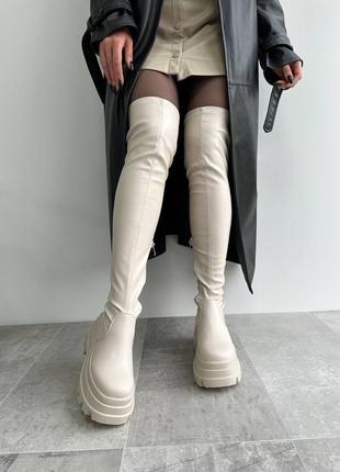 Жіночі шкіряні чоботи ботфорти демі