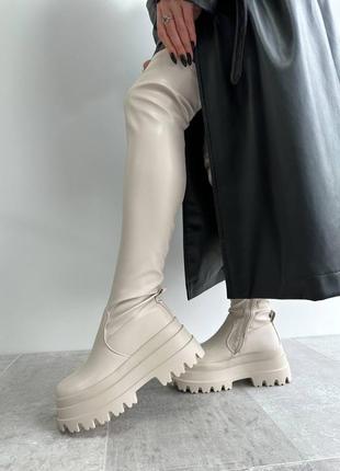 Жіночі шкіряні чоботи ботфорти демі