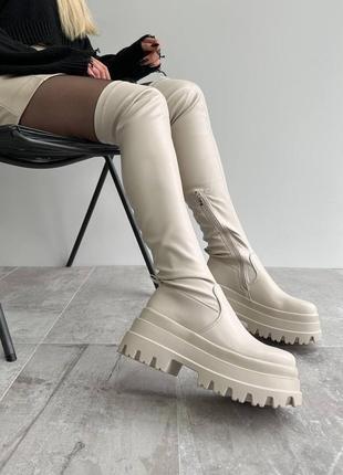 Жіночі шкіряні чоботи ботфорти демі