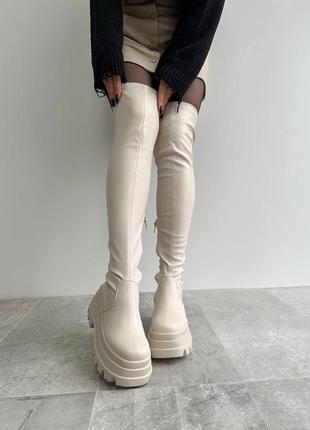 Жіночі шкіряні чоботи ботфорти демі