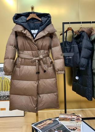 Натуральный пуховик max mara куртка пуховая пальто черный кофейный длинный двойной