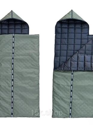 Демісезонний спальний мішок з капюшоном хакі 220 х 90, широкий спальник-ковдра з водовідштовхувальним просоченням10 фото