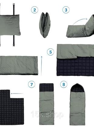 Демісезонний спальний мішок з капюшоном хакі 220 х 90, широкий спальник-ковдра з водовідштовхувальним просоченням2 фото