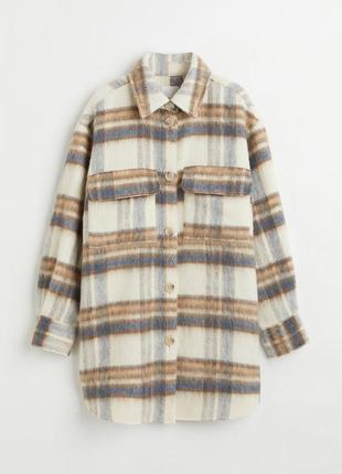 Пальто-рубашка шерстяная в клетку на осень/весну h&m