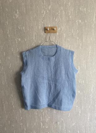 Блакитний вʼязаний жилет хендмейд oversized