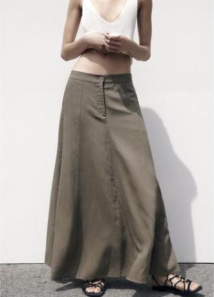 Длинная юбка zara р m/38/10 из смесовой льняной ткани.5 фото