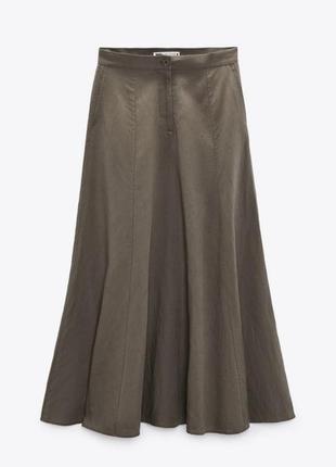Длинная юбка zara р m/38/10 из смесовой льняной ткани.9 фото