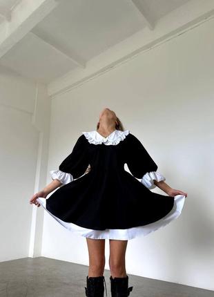 Женское укороченное короткое мини платье с белым воротничком в стиле baby doll3 фото