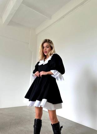 Женское укороченное короткое мини платье с белым воротничком в стиле baby doll5 фото