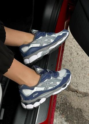 Женские кроссовки asics gel-nyc navy steel ассикс синего с серебристым цветами