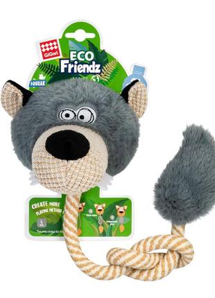 Игрушка для собак волк с пищалкой и веревкой gigwi eco friendz, переработанный текстиль, l, 76 см2 фото