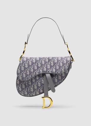 172985889 Pre owned Cotton shoulder bags christian dior saddle bag gray oblique embroidery 25 20 6 3800