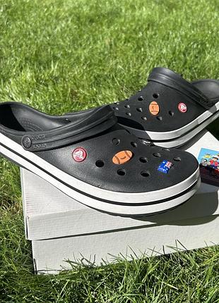 Мужские резиновые сабо crocs crocband clog оригинал черно-белые