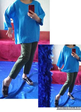 Шикарный синий! натуральный лен, свободная блузочка, италия4 фото