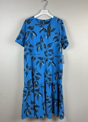 Синее платье в принт листья2 фото