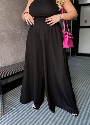 Жіночі літні штани спідниця широкі штанини палаццо трикотажний льон норма й батал8 фото