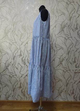 Натуральна сукня плаття біло-блакитне у смужку міді ярусне бавовна р.48 укр8 фото