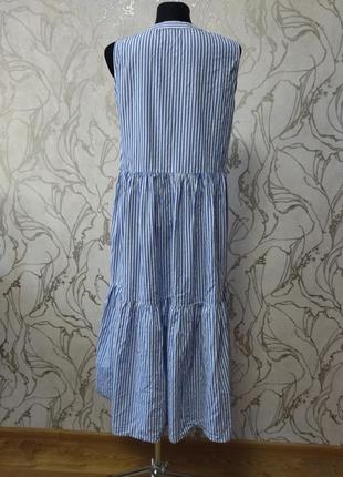 Натуральна сукня плаття біло-блакитне у смужку міді ярусне бавовна р.48 укр9 фото