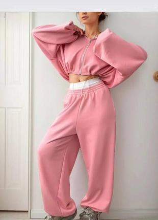 Костюм oversize : кофта + джоггери на затяжках
