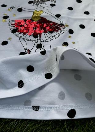 Біла футболка в горошок з паєтками для дівчинки  wanex оригінал преміум-якість туреччина3 фото