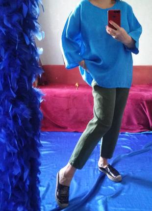 Шикарный синий! натуральный лен, свободная блузочка, италия2 фото