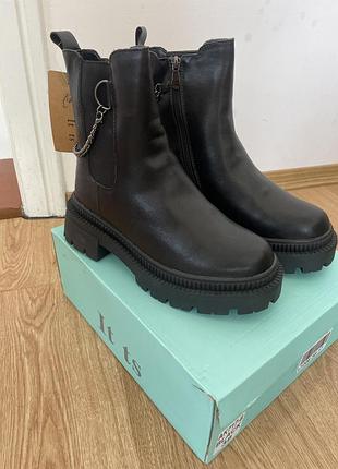 Зимові жіночі ботинки 38 розмір / чорні ботинки / утеплені ботинки-челсі/ жіночі челсі