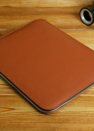 Кожаный чехол для macbook на молнии с войлоком дизайн №41, натуральная кожа grand, цвет коньяк1 фото