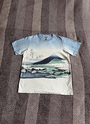 Uniqlo x hokusai blue japanese y2k style футболка унісекс оригінал б у