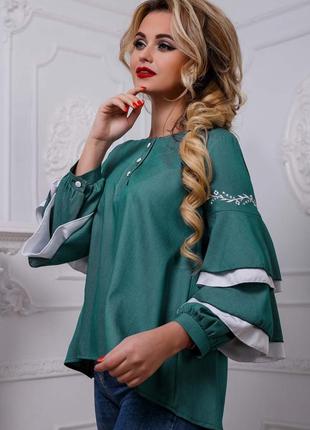 Зелена блузка з вишивкою 3