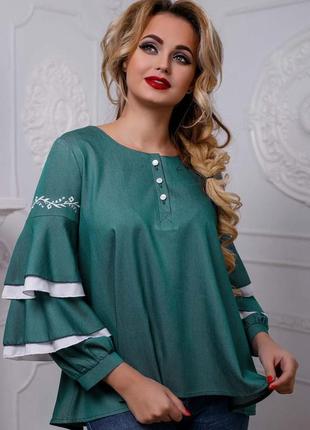 Зелена блузка з вишивкою 2