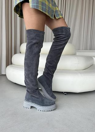 Женские замшевые сапоги ботфорты