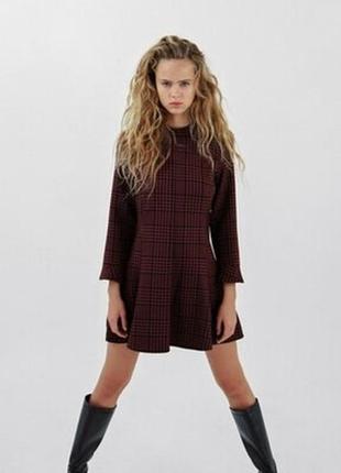 Zara тредова картата сукня, марсала2 фото