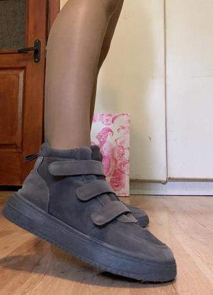 Утепленные кроссовки - ботинки замшевые | на липучках7 фото