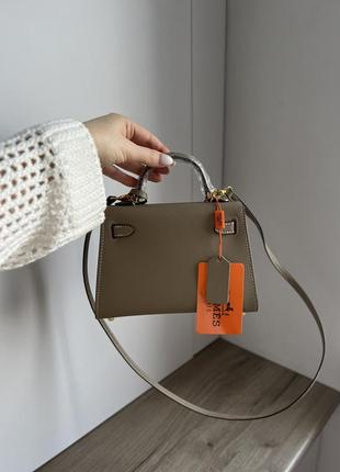 Сумочка в стиле hermes kelly mini beige3 фото