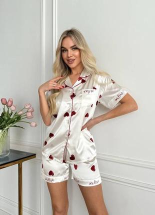 Пижама с шортами с сердечками из шелка армани1 фото