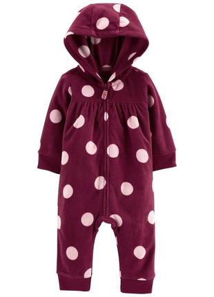 Теплий флісовий чоловічок ромпер сліп комбінезон з капюшоном carter’s картерс для дівчинки