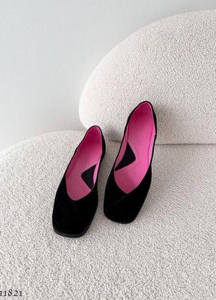 Балетки женские из натуральной черной замши 11821