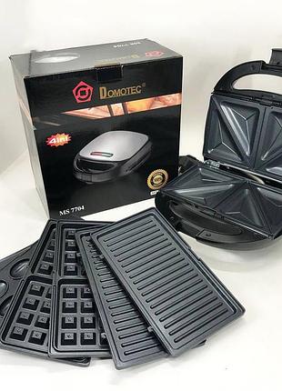 Мультипекарі вафельниця бутербродниця сендвічниця гриль електрична 4 в 1 з формами domotec ms-7704