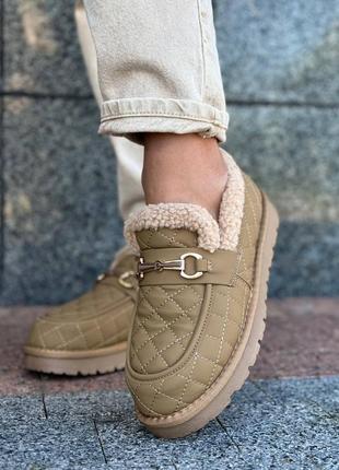 Розпродаж утеплені стьобані лофери єврозима кольору капучино всередині хутро