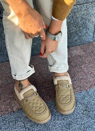 Розпродаж утеплені стьобані лофери єврозима кольору капучино всередині хутро