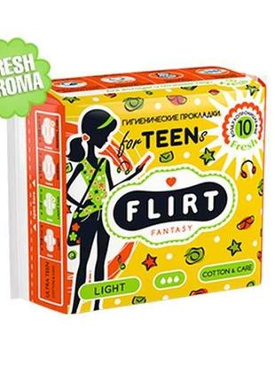 Прокладки гігієнічні (3крап) teen fresh - cotton care 10шт тм fantasy flirt1 фото