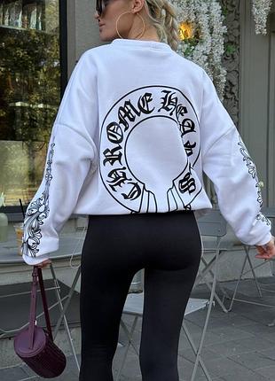 Батник світшот білий оверсайз з затяжками фіксатори свитшот белый 3д