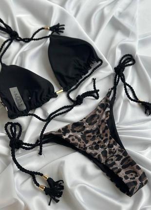 Леопардовый раздельный купальник бикини с завязками4 фото