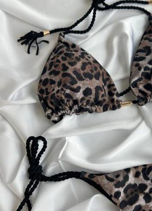Леопардовый раздельный купальник бикини с завязками9 фото