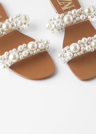 Zara шльопанці шльопки з перлинами4 фото