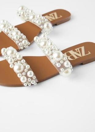 Zara шльопанці шльопки з перлинами6 фото