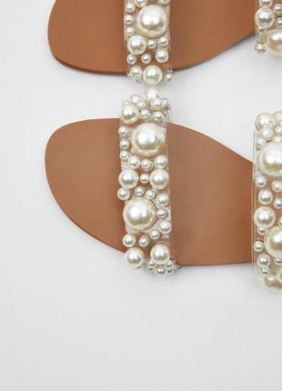 Zara шльопанці шльопки з перлинами8 фото